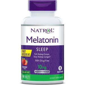 Natrol Maximum Strength Strawberry Flavor Melatonin Sleep Tablets Value Size, 10 Mg