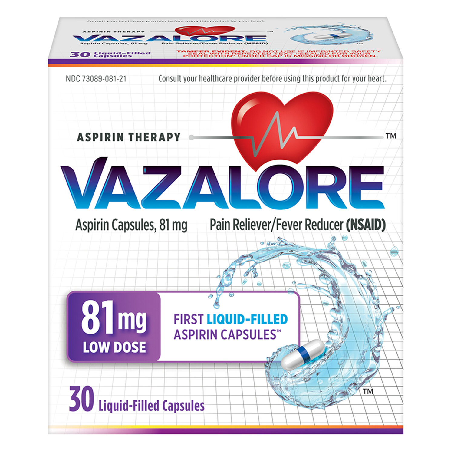 Vazalore Aspirin 81 Mg Low Dose Liquid-Filled Capsules