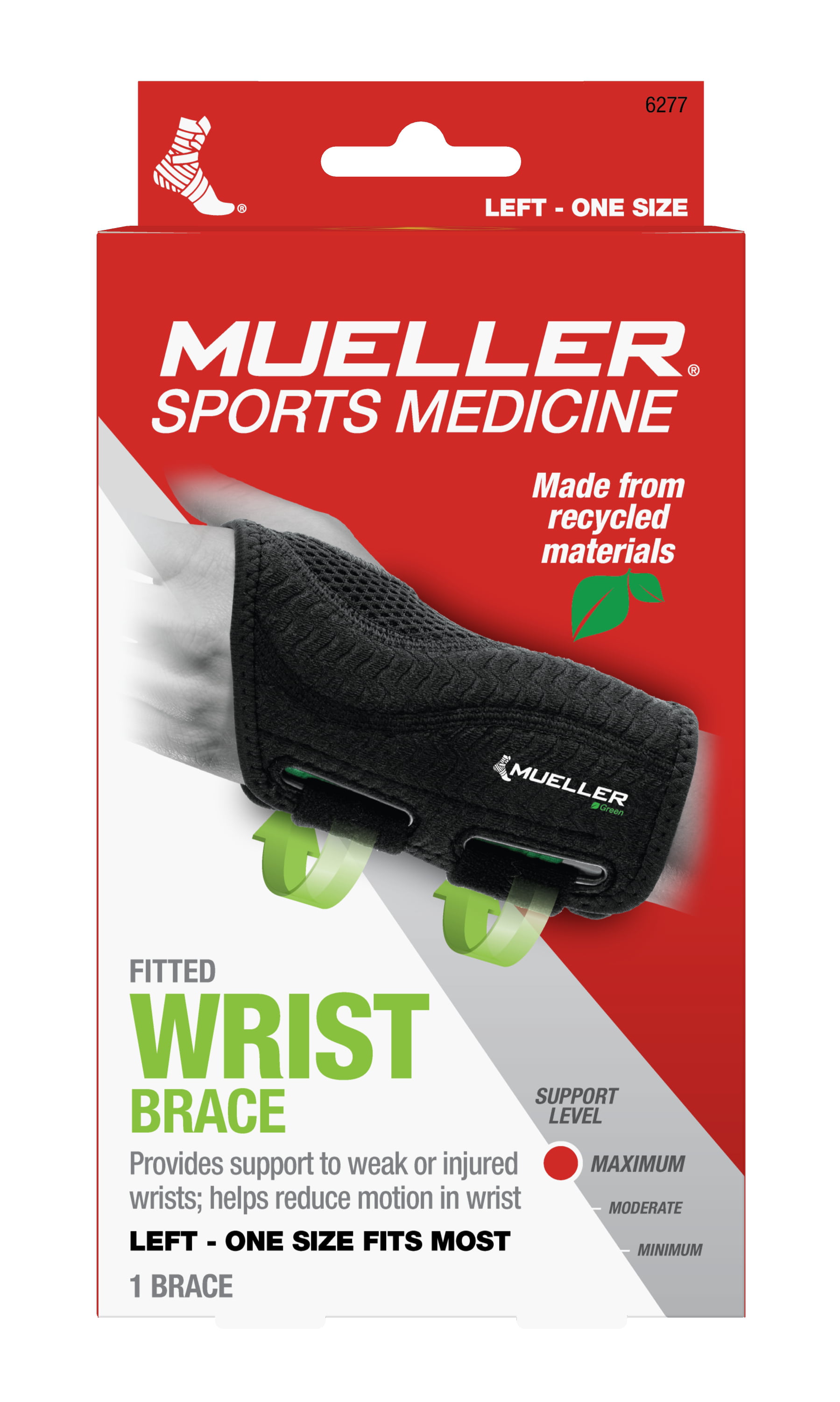 Mueller Green Fitted Wrist Brace, Left, One Size Fits Most