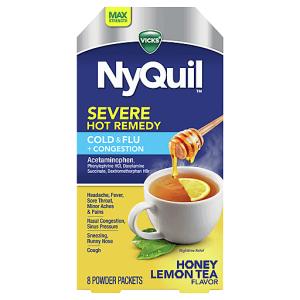 Vicks Cold & Flu + Congestion, Max Strength, Powder Packets, Honey Lemon Tea Flavor