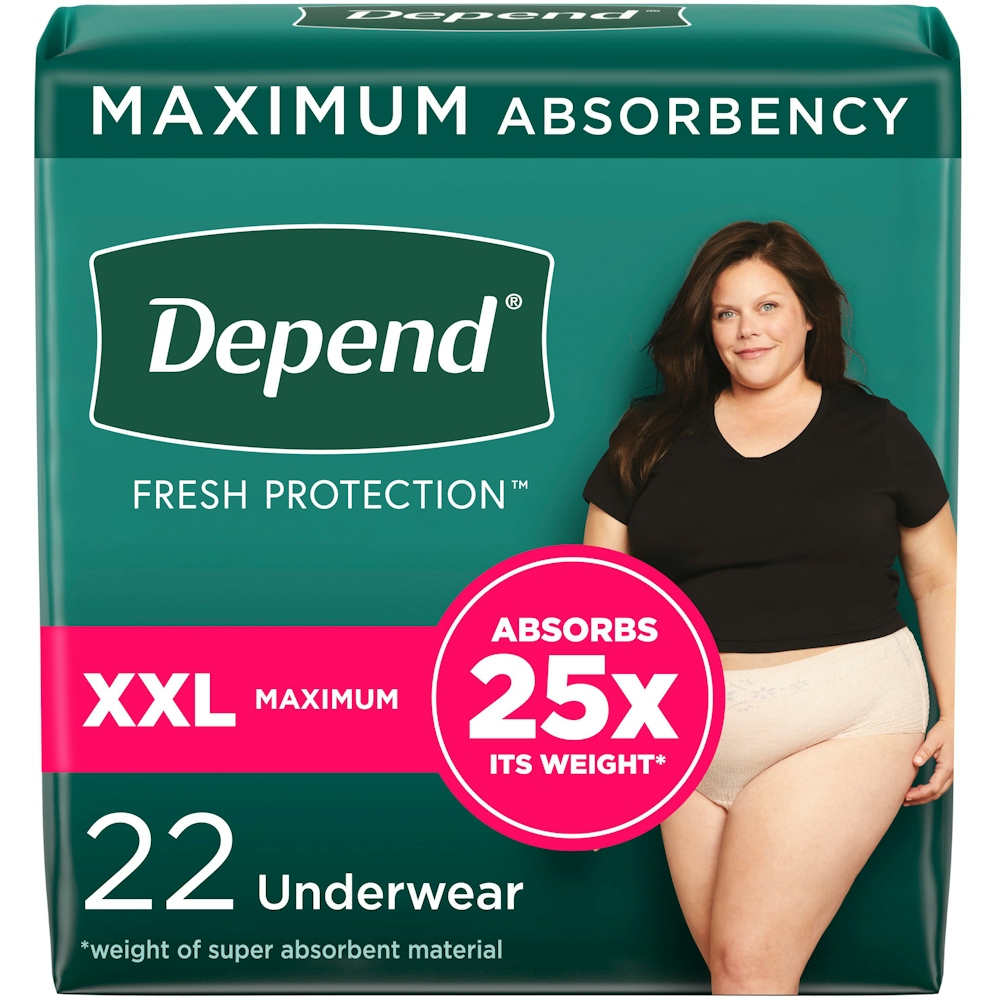 Depend Fit-Flex Adult Incontinence Underwear For Women, Disposable, Maximum Absorbency, XXL, Blush