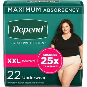 Depend Fit-Flex Adult Incontinence Underwear For Women, Disposable, Maximum Absorbency, XXL, Blush