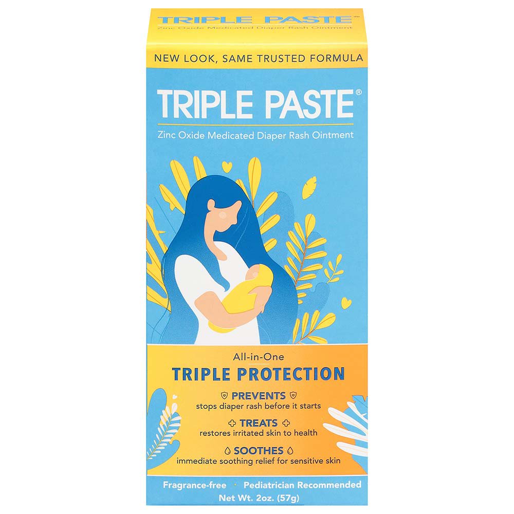 Triple Paste Diaper Rash Cream, Hypoallergenic Medicated Ointment For Babies - 2 Oz