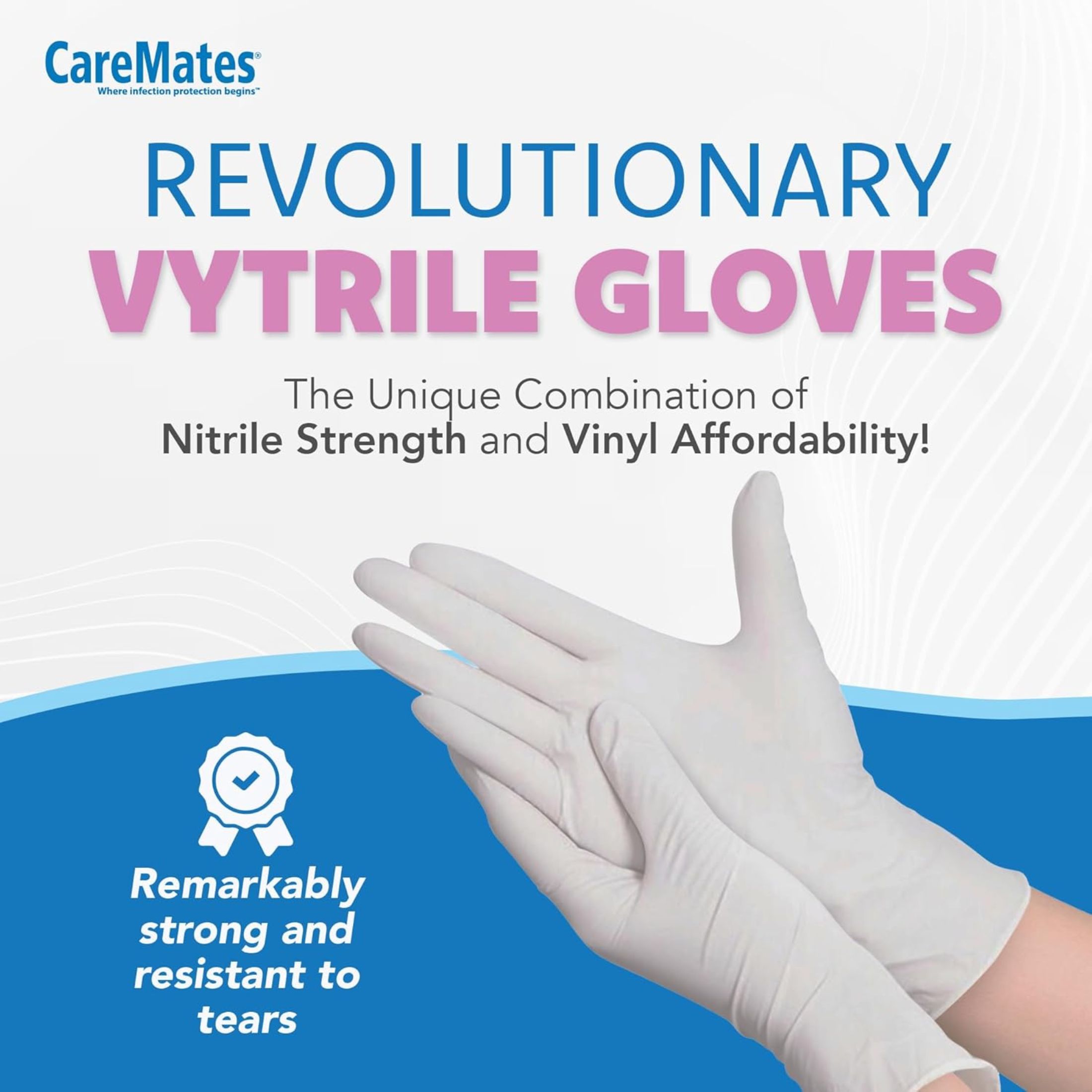 CareMates Vinyl Powder Free Exam Gloves, Small