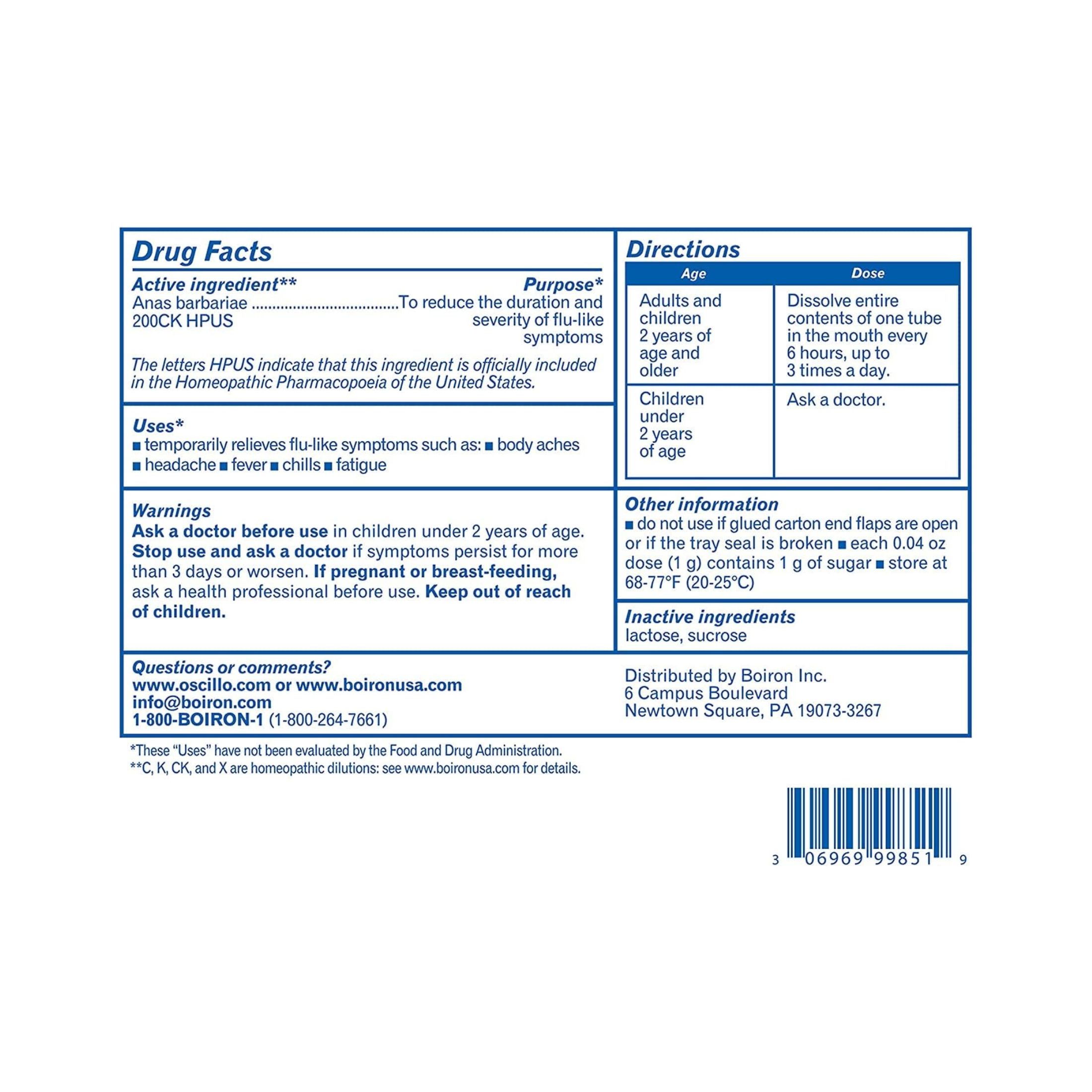 Boiron Oscillococcinum Quick-Dissolving Pellets, For Flu Like Symptoms, 6 Doses