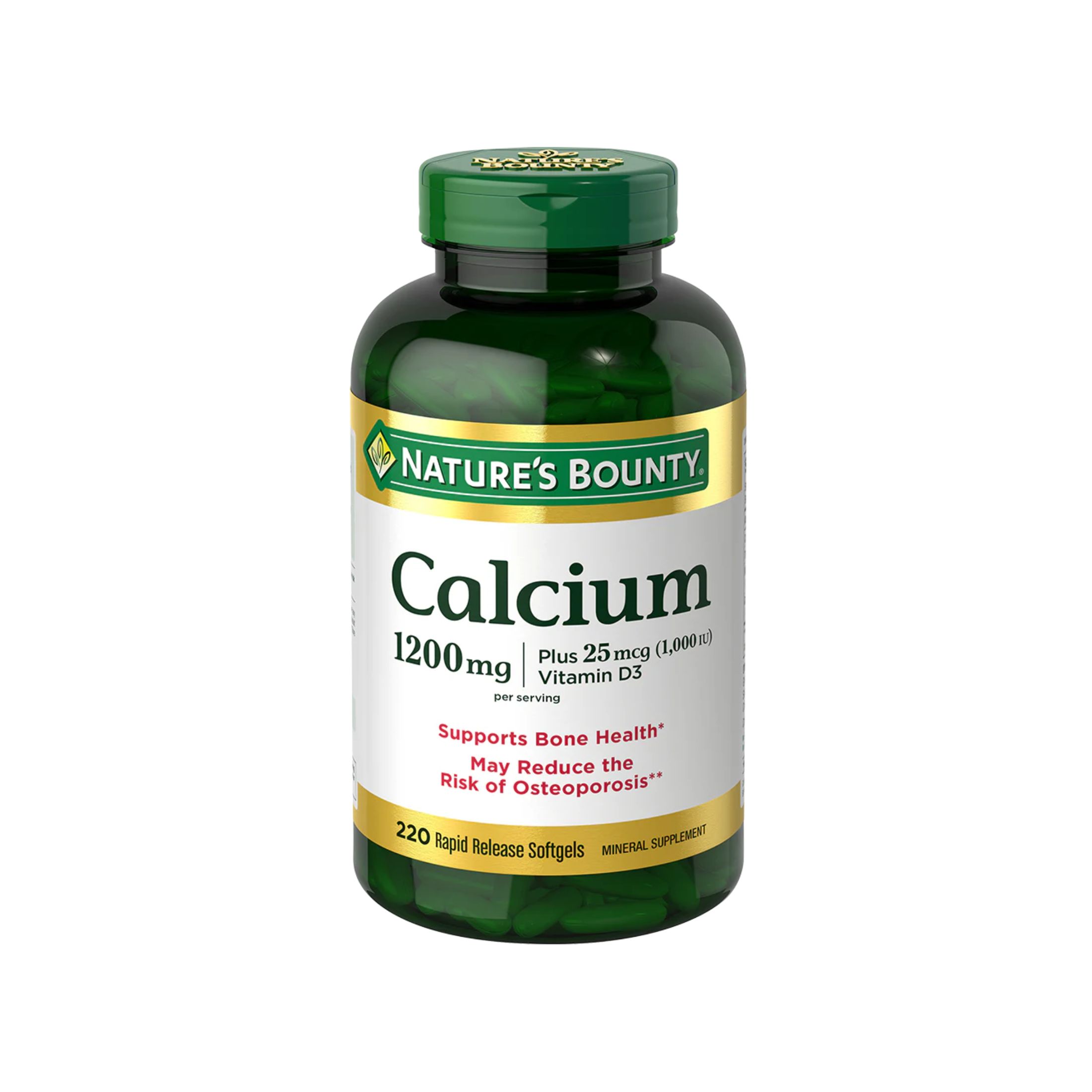 Nature's Bounty Calcium Plus Vitamin D3, 1,200 Mg, 220 Rapid Release Softgels
