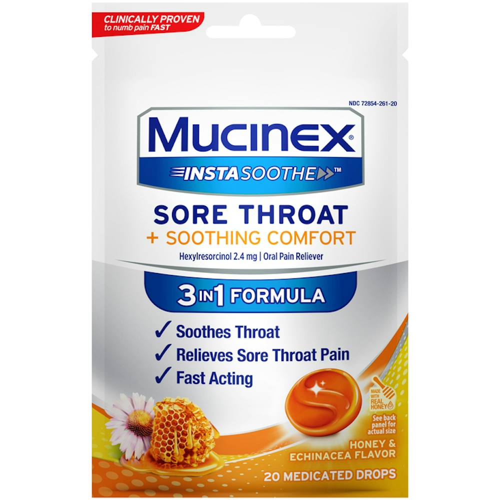 Mucinex InstaSoothe Soothing Comfort Honey & Echinacea Flavor Sore Throat Drops