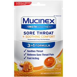 Mucinex InstaSoothe Soothing Comfort Honey & Echinacea Flavor Sore Throat Drops