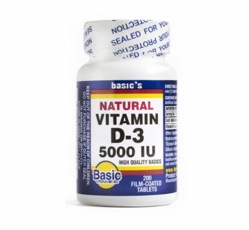 Basic Vitamins Natural Vitamin D-3 5000 IU Tablets