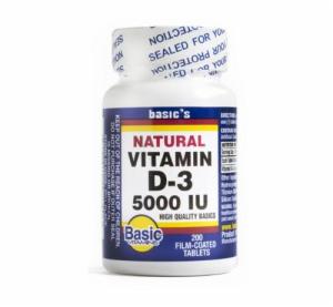 Basic Vitamins Natural Vitamin D-3 5000 IU Tablets