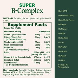 Nature's Bounty Super B Complex With Folic Acid Plus Vitamin C Tablets