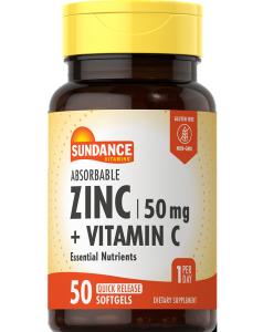 Sundance Vitamins Absorbable Zinc + Vitamin C, 50 Quick Release Softgels