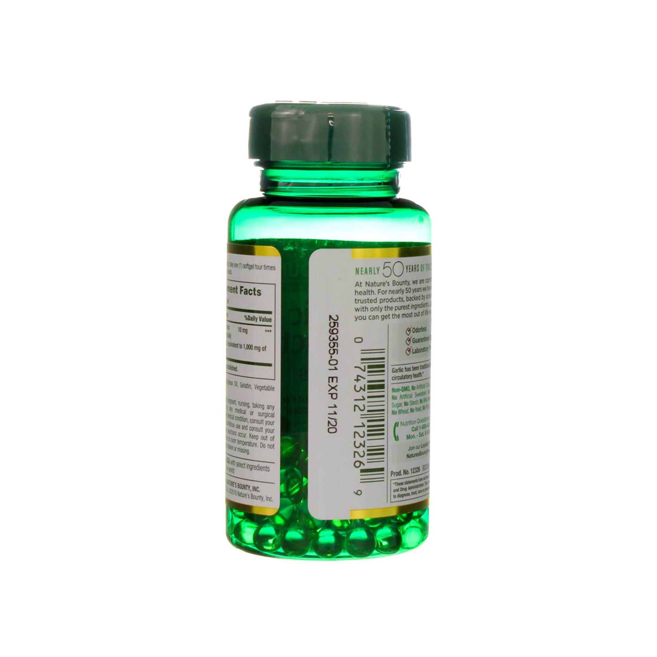 Nature's Bounty Herbal Health Odorless Garlic Extract Rapid Release Softgels, 1000 Mg