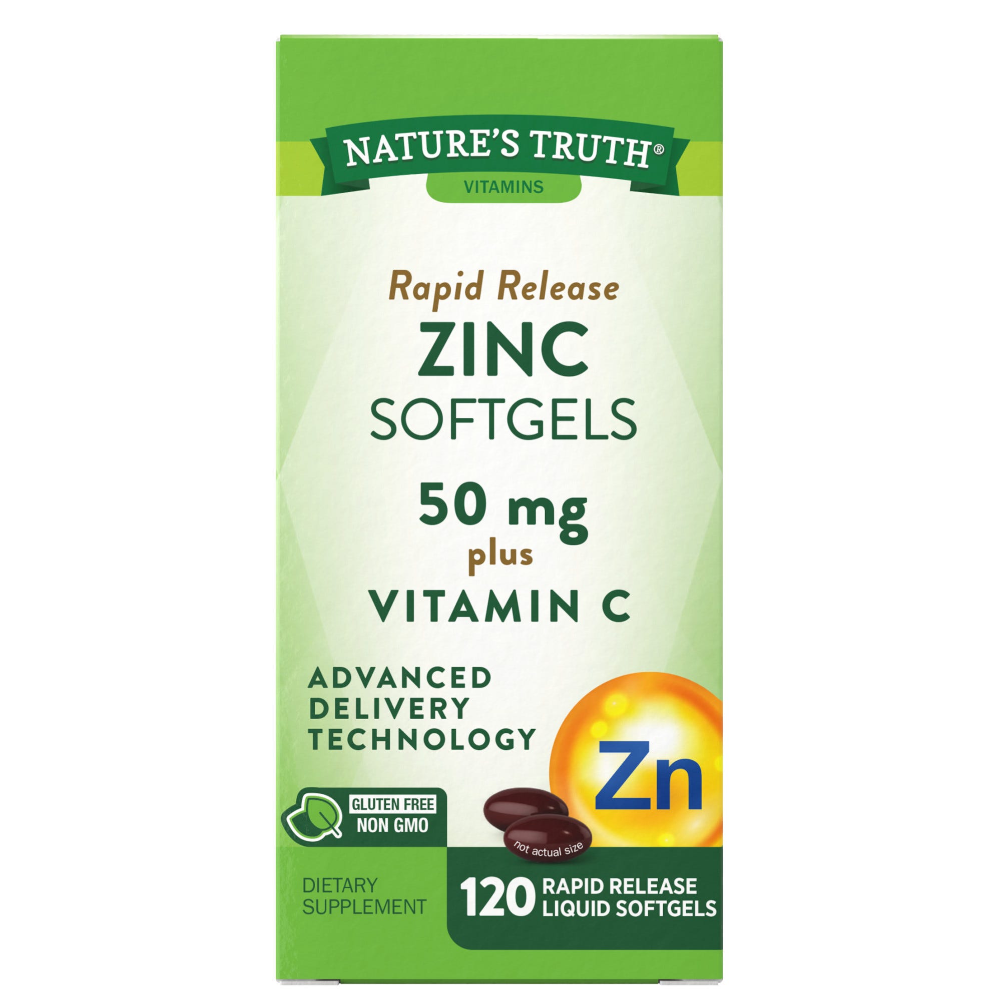 Nature's Truth Zinc 50mg Plus Vitamin C Rapid Release Liquid Softgels 120ct