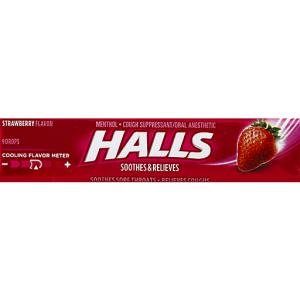 Halls Relief Strawberry Flavor Cough Suppressant & Oral Anesthetic Drops 9 Ct Pack