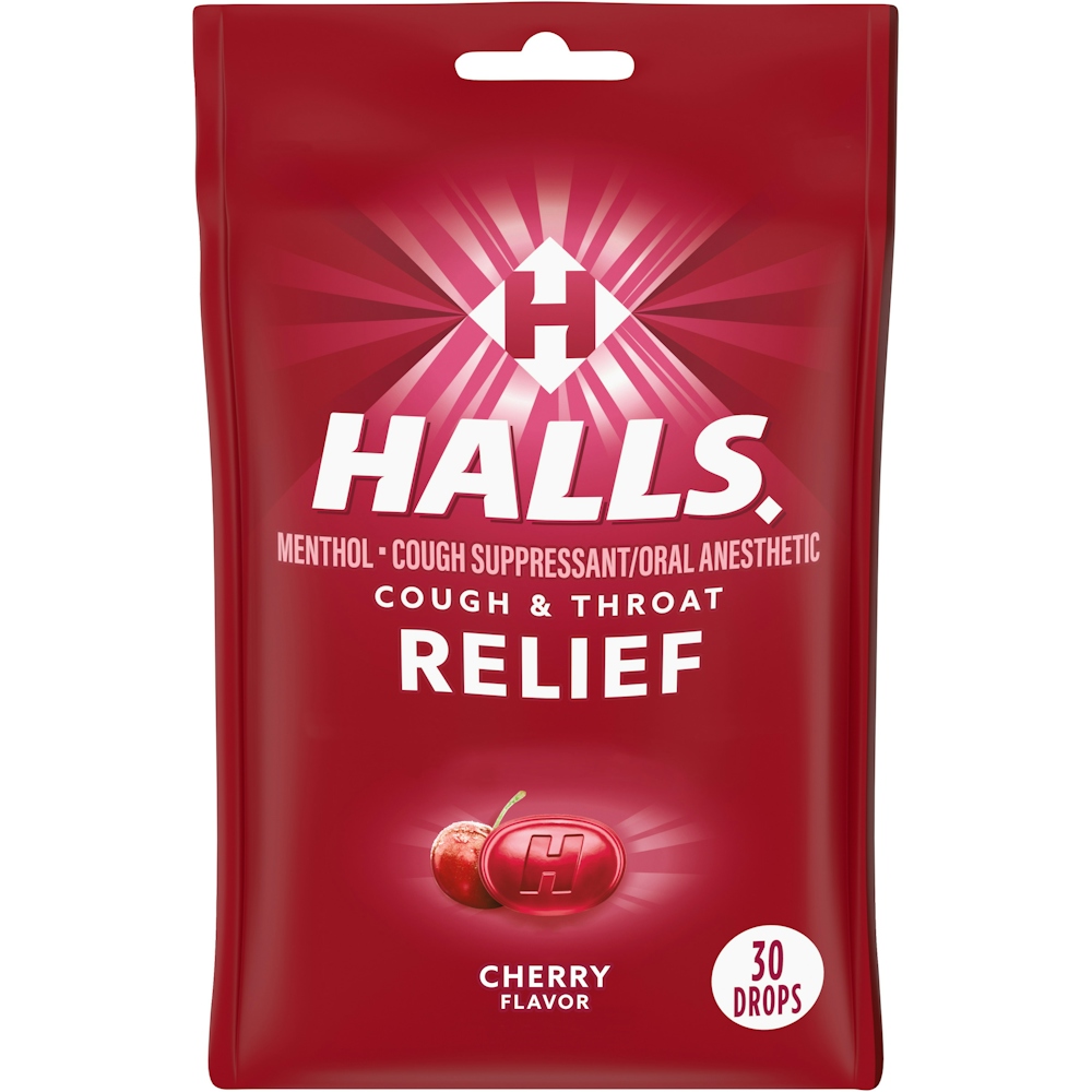 Halls Cough & Throat Relief Cherry Flavor Menthol Drops