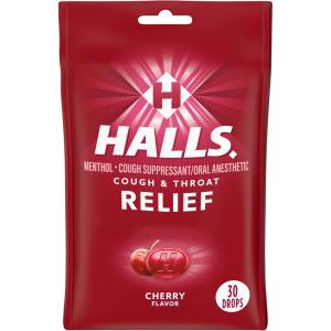 Halls Cough & Throat Relief Cherry Flavor Menthol Drops