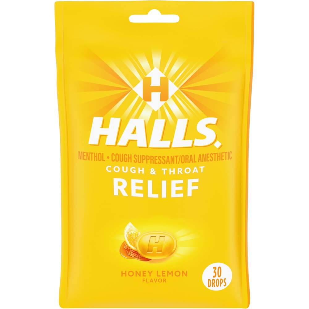 Halls Cough & Throat Relief Honey Lemon Flavor Menthol Drops