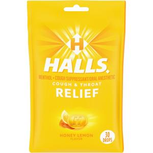 Halls Cough & Throat Relief Honey Lemon Flavor Menthol Drops