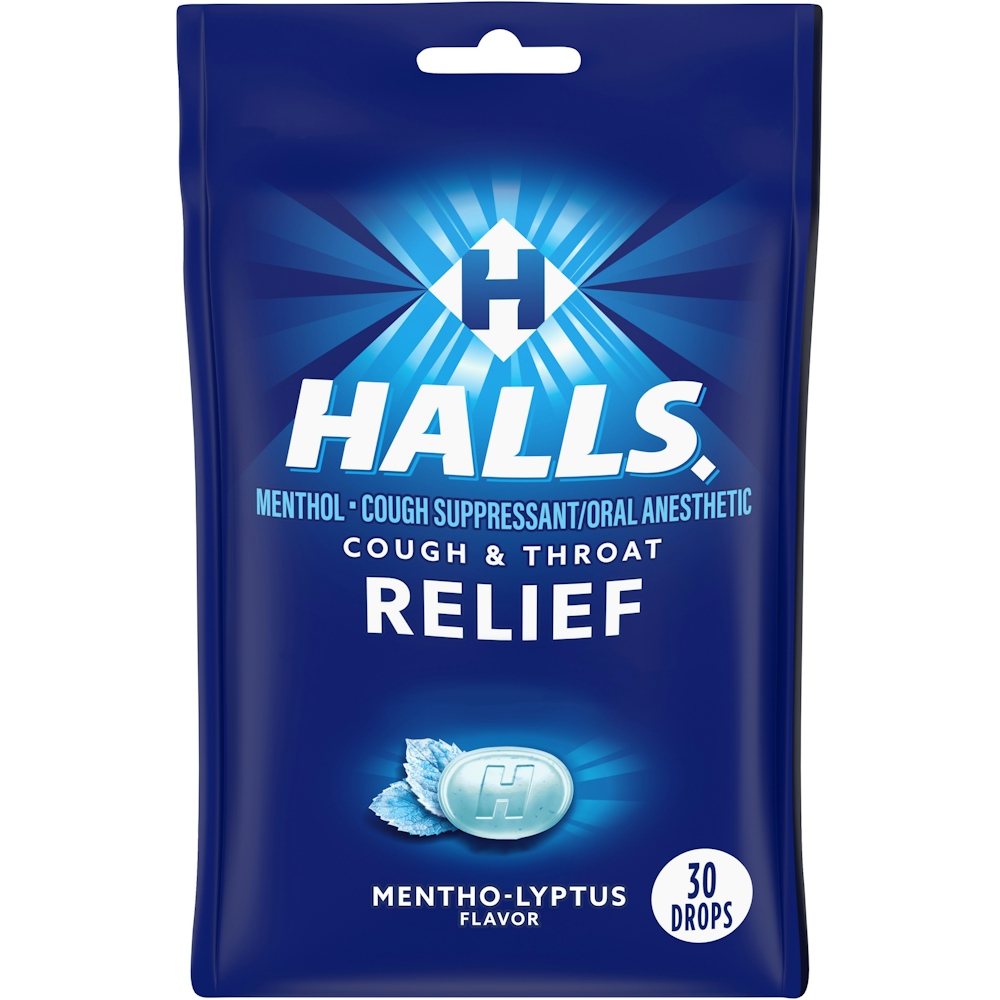 Halls Cough & Throat Relief Mentho-Lyptus Flavor Menthol Drops, 30 Count