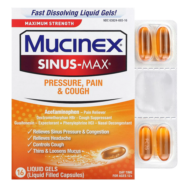 Mucinex Sinus Max Daytime Maximum Strength Pressure, Pain & Cough 16 Liquid Gels