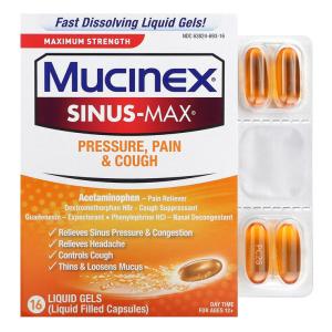 Mucinex Sinus Max Daytime Maximum Strength Pressure, Pain & Cough 16 Liquid Gels