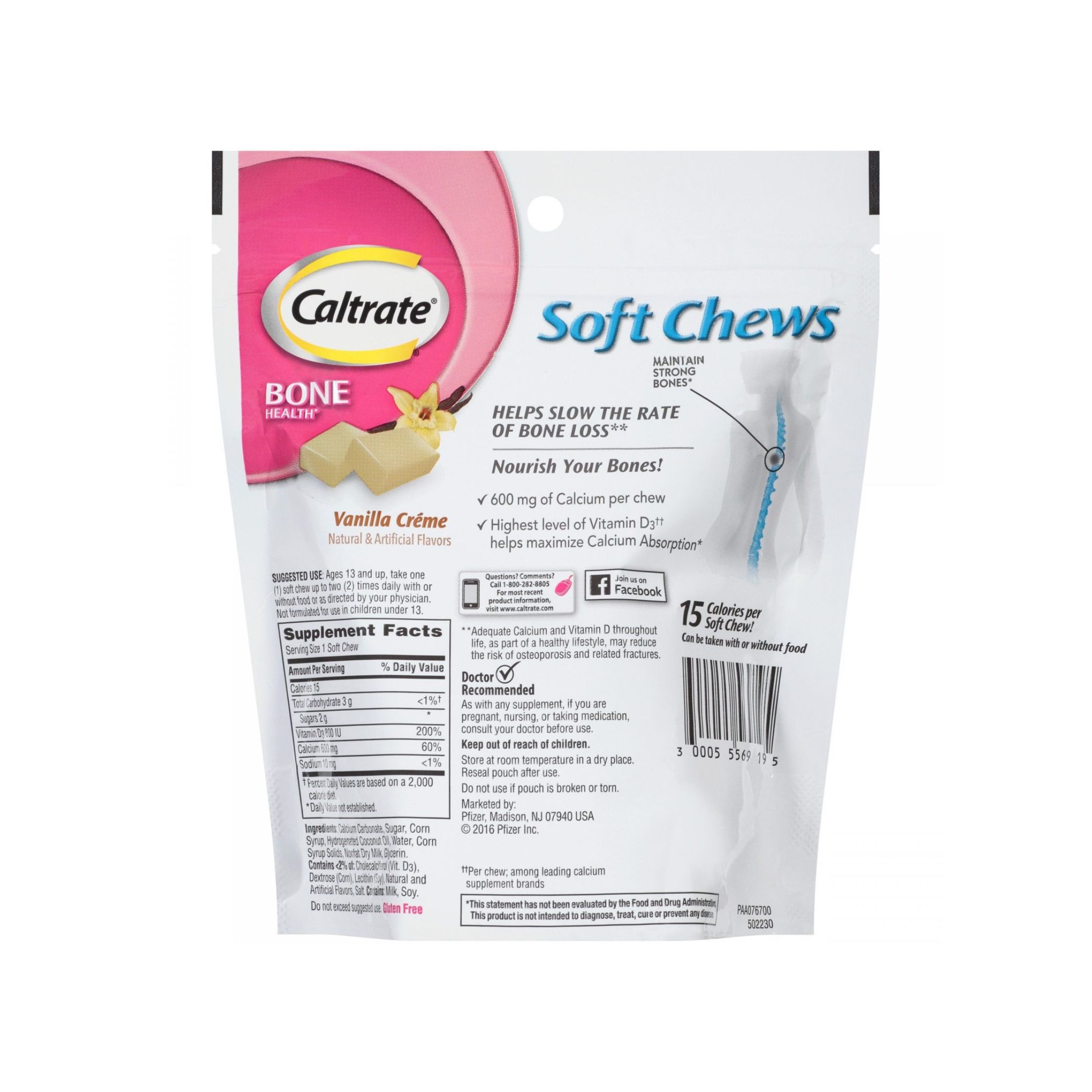 Caltrate Calcium & Vitamin D Supplement, 600+D, Soft Chews Chocolate Truffle