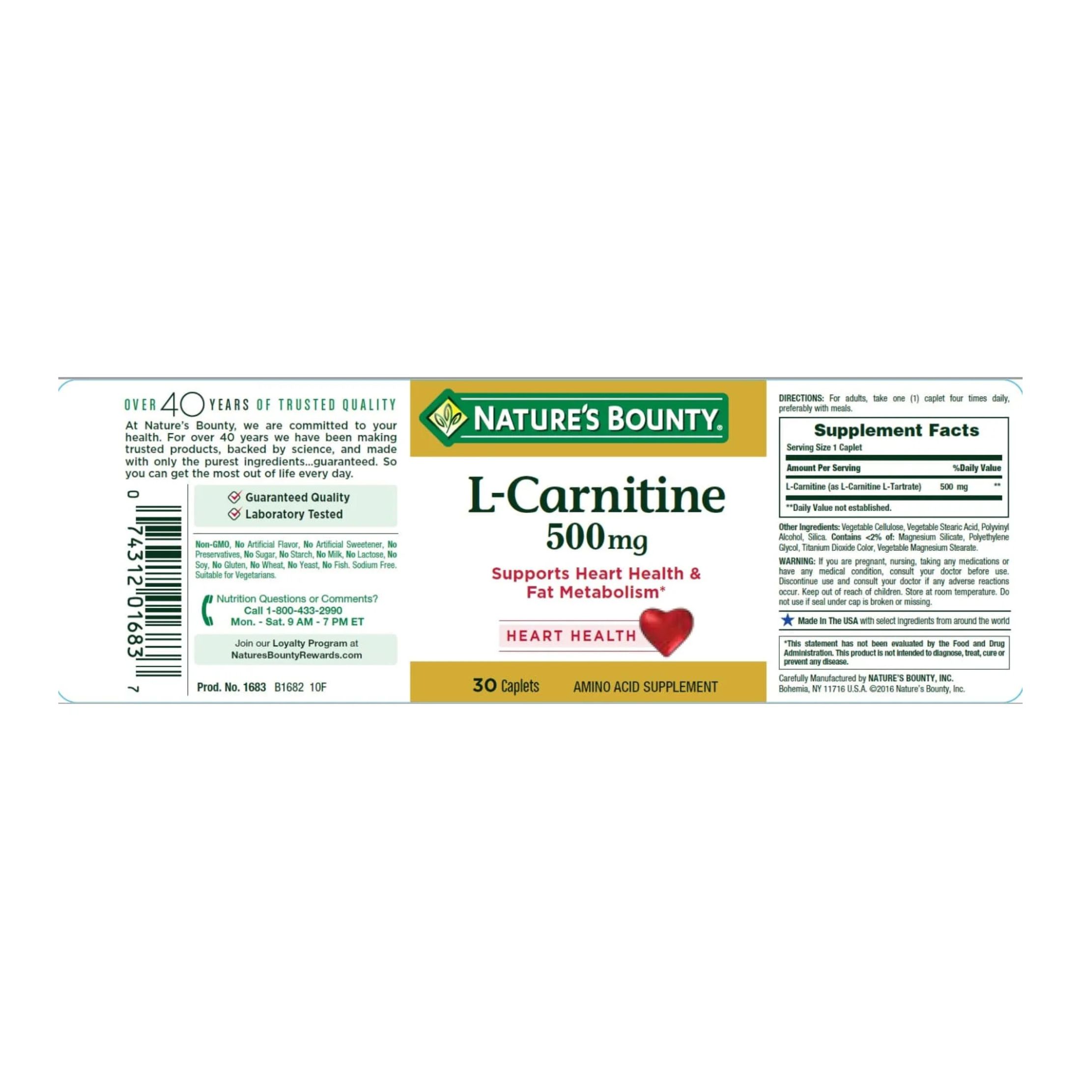 Nature's Bounty L-Carnitine 500 Mg Dietary Supplement Tablets