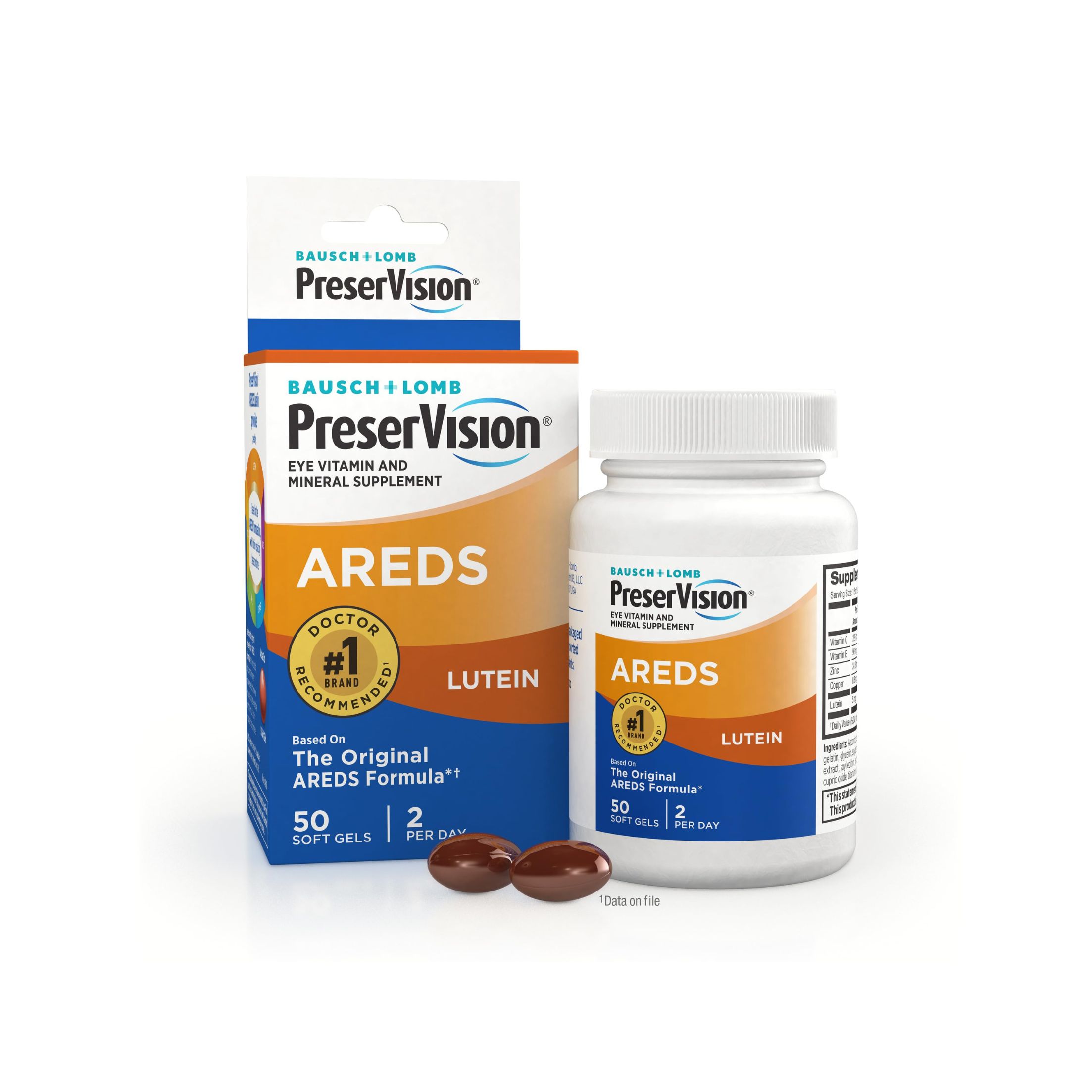 PreserVision Bausch & Lomb AREDS Lutein, Eye Vitamin & Mineral Supplement, 120 Soft Gels