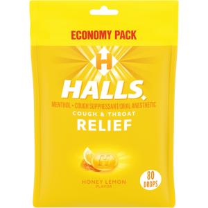 Halls Honey Lemon Flavor Menthol Cough & Throat Relief Drops Economy Pack