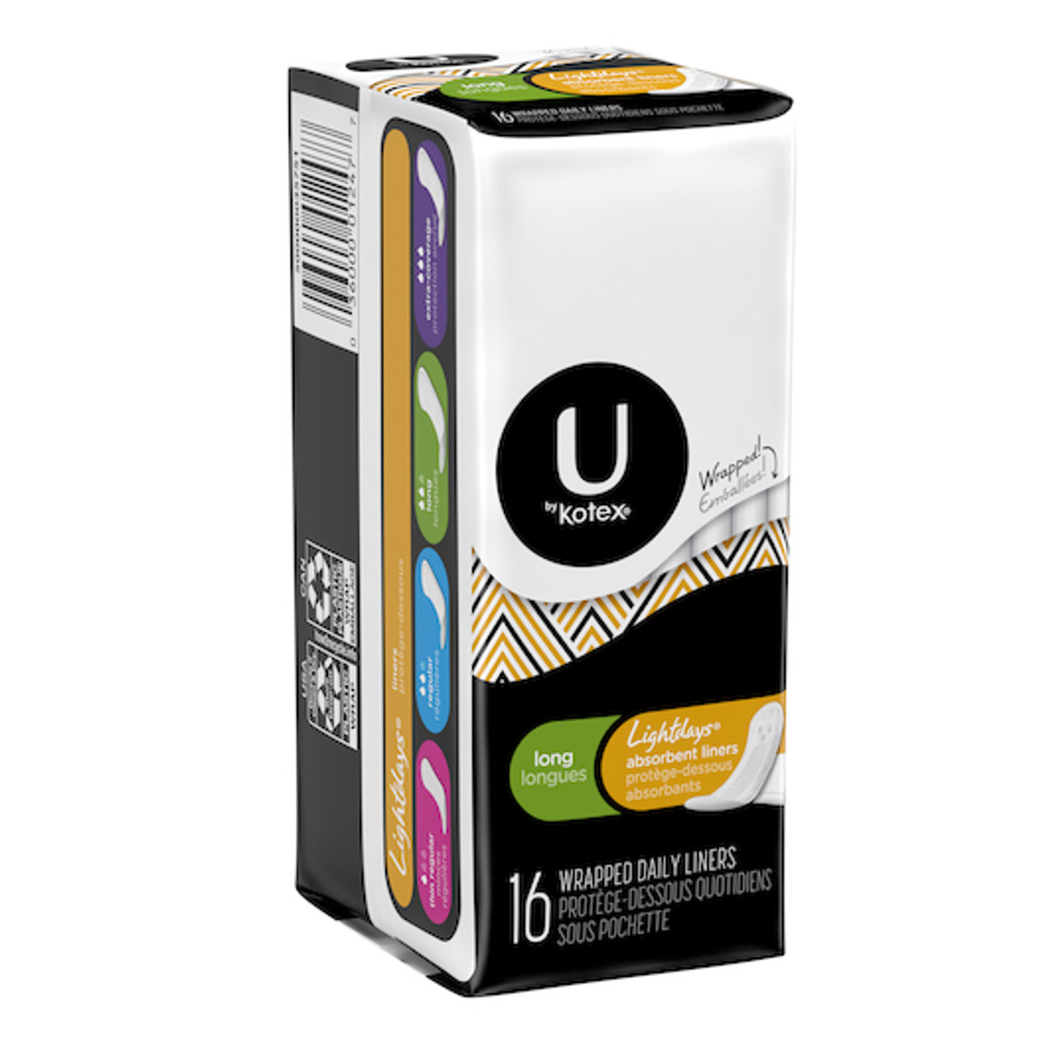 U by Kotex Security Lightdays Panty Liners, Light Absorbency, Long, Wrapped Unscented, Long