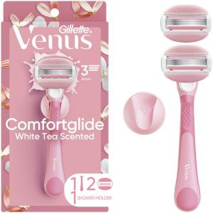 Gillette Venus Comfort Glide White Tea Women's Razor Handle + 2 Blade Refills 1 Set
