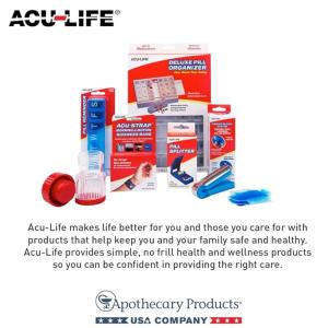 Acu-Life Daily Pill Case, Medicine Planner, Vitamin Organizer Box, Convenient And Easy To Use, Travel Size, 4 Times A Day, Blue, Made In The USA, BPA Free 4x A Day