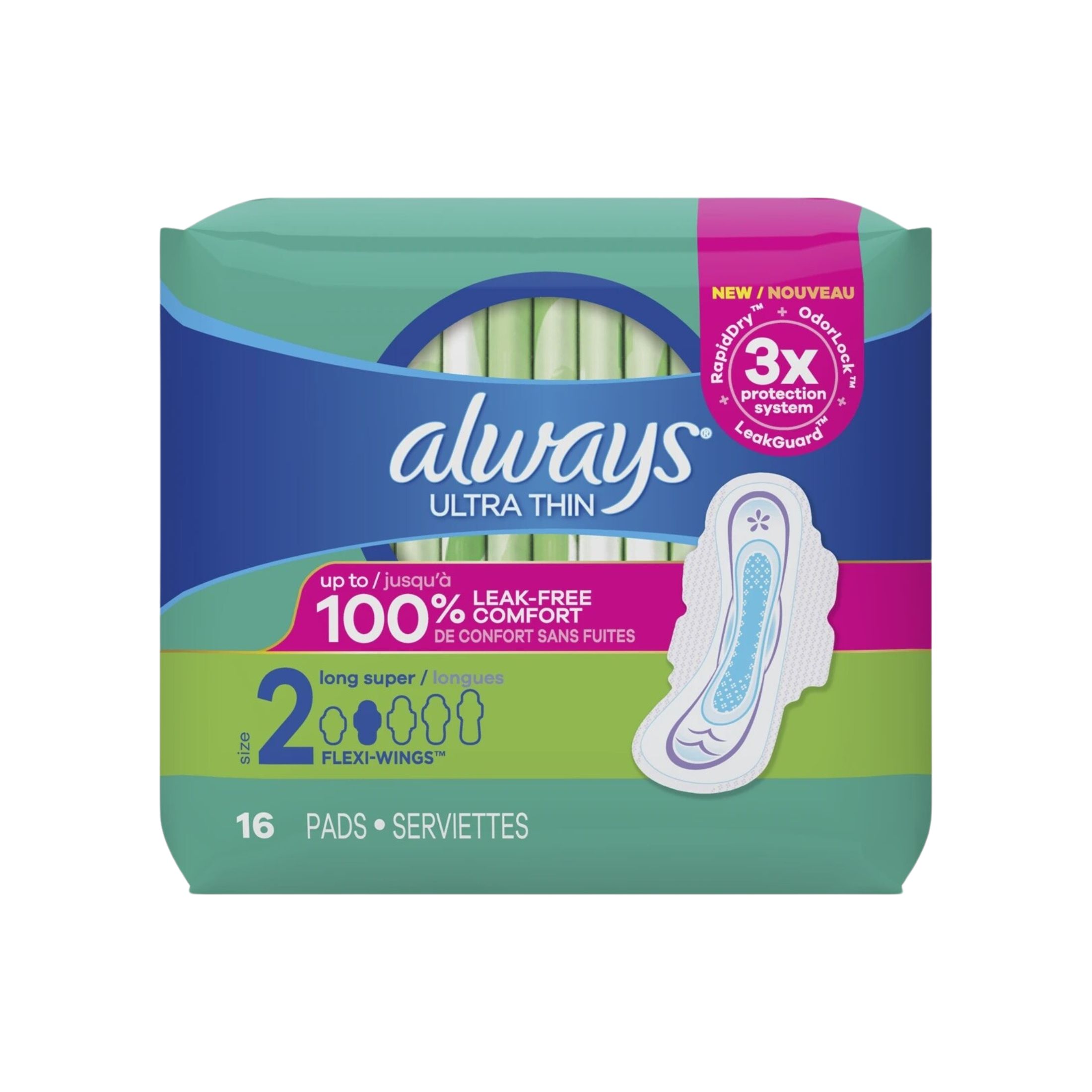 Always Ultra Thin Pads Size 2 Super Long Absorbency Unscented W/wings 16s