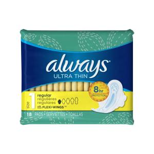 Always Ultra Thin Pads Size 1 Regular Absorbency Unscented W/wings 18s