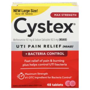 Cystex UTI Bacteria Control Dual Action Pain Relief 48 Tablets