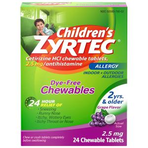 Children's Zyrtec 24 Hour Allergy Chewable Tablets, Grape