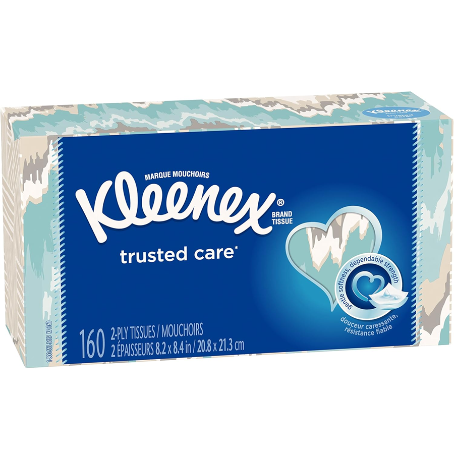 Kleenex Trusted Care 2-ply Facial Tissues, Flat Boxes (160 Tissue/Box, 12 Boxes)