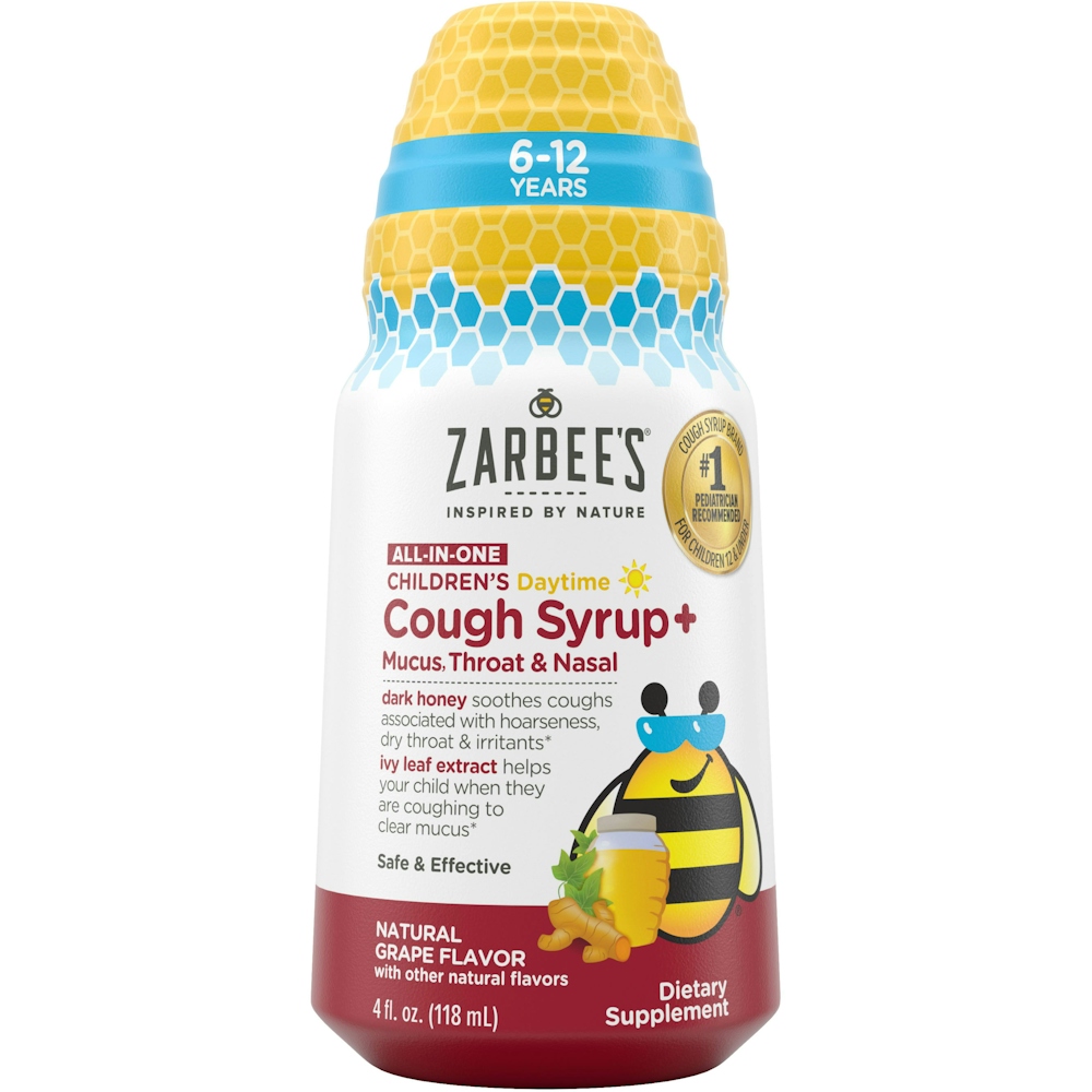 Zarbee's Cough Syrup + Mucus, Throat & Nasal, Daytime, All In One, Natural Grape Flavor, Children's 4 Fl Oz