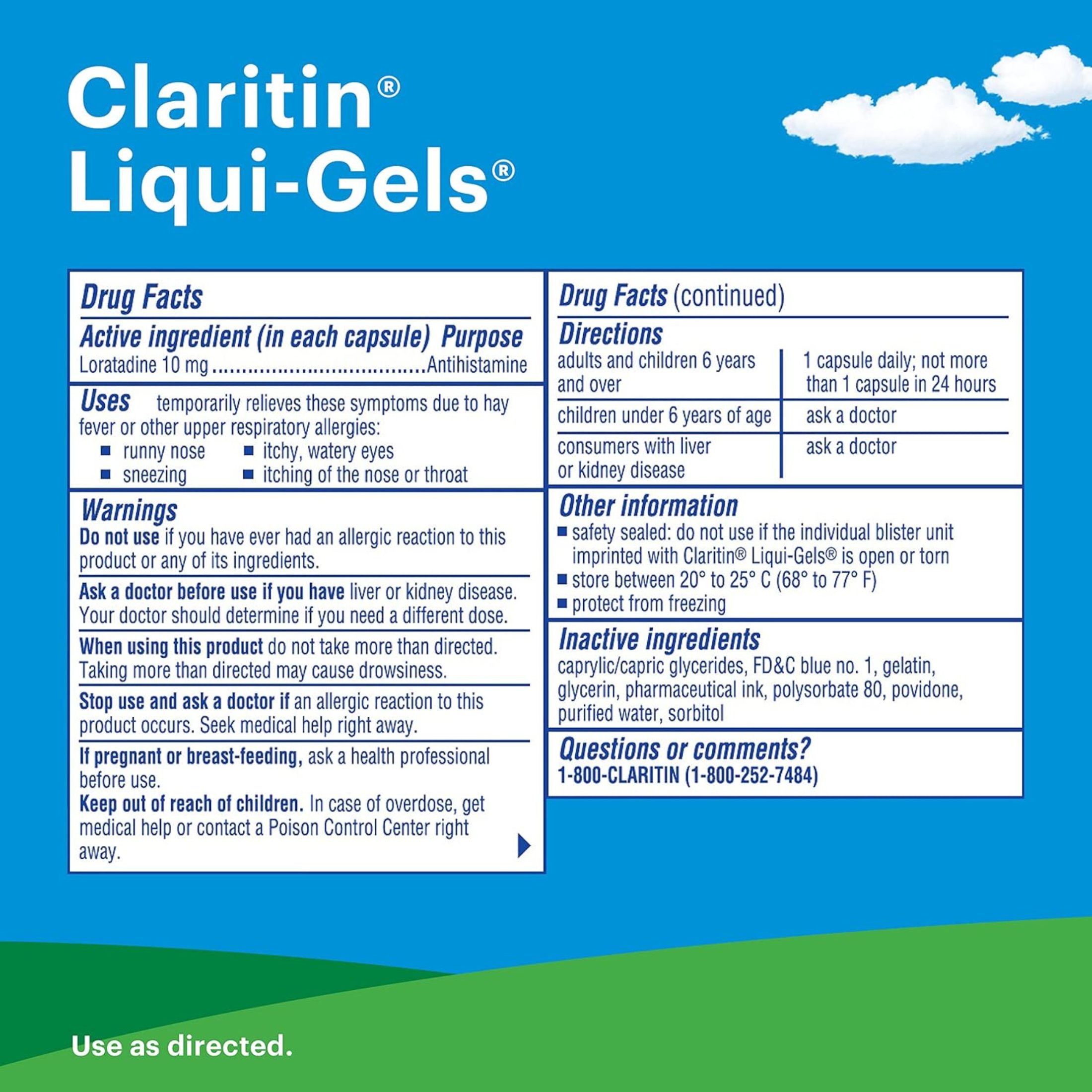 Claritin Liqui Gels Capsules 10 Mg Non Drowsy Indoor & Outdoor Allergies Relief
