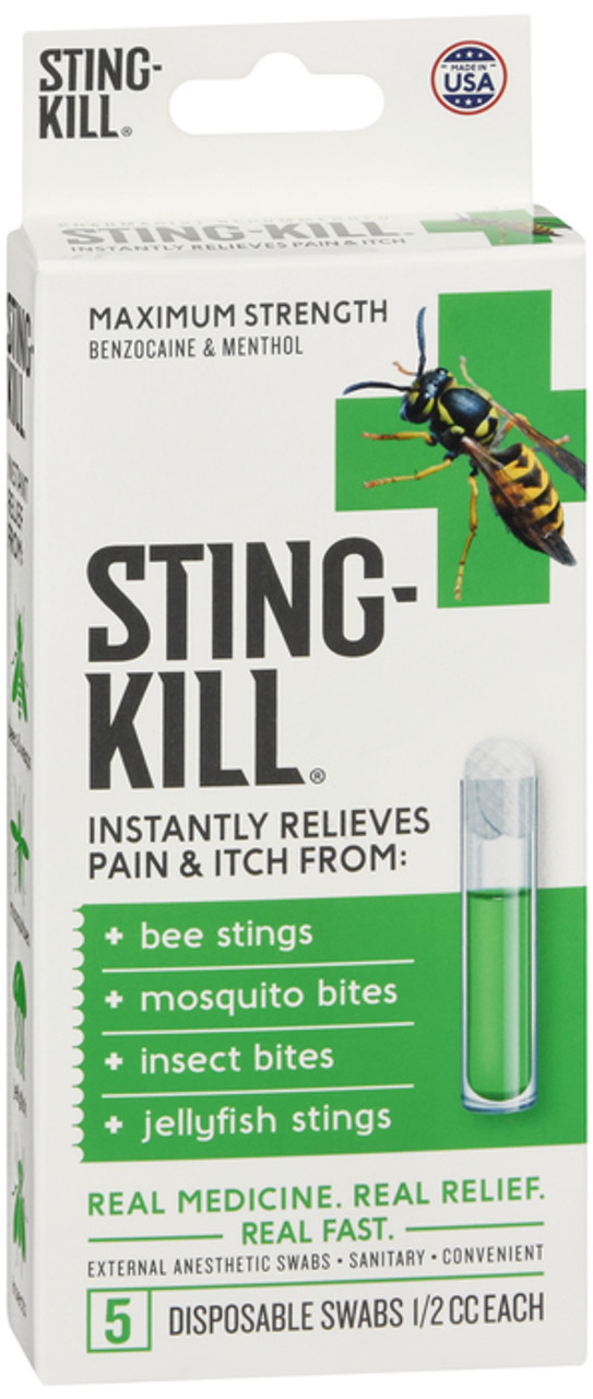 Sting-Kill First Aid Maximum Strength External Anesthetic Swabs, 5 Disposable Swabs
