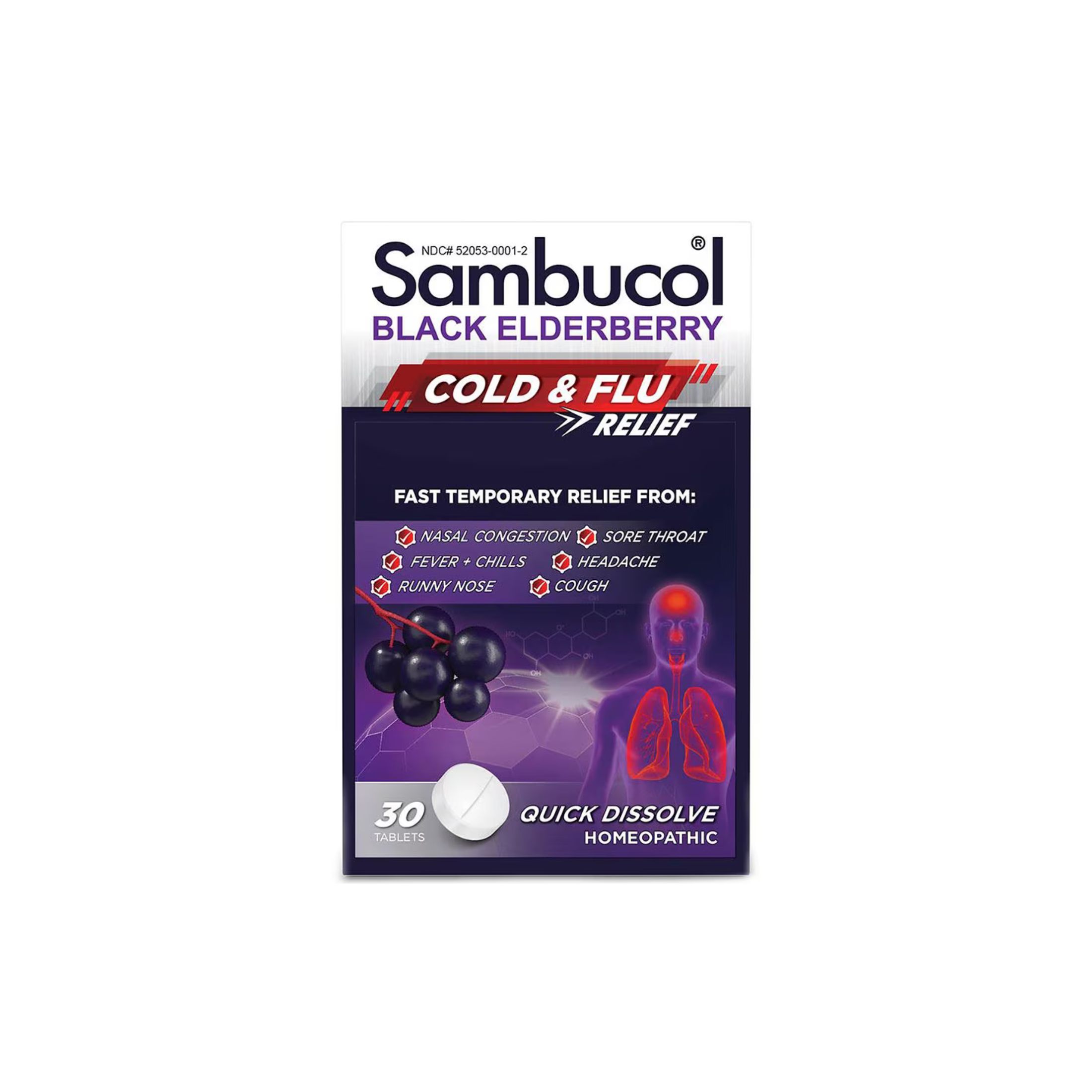 Sambucol Black Elderberry, Cold & Flu Relief, 30 Quick Dissolve Tablets