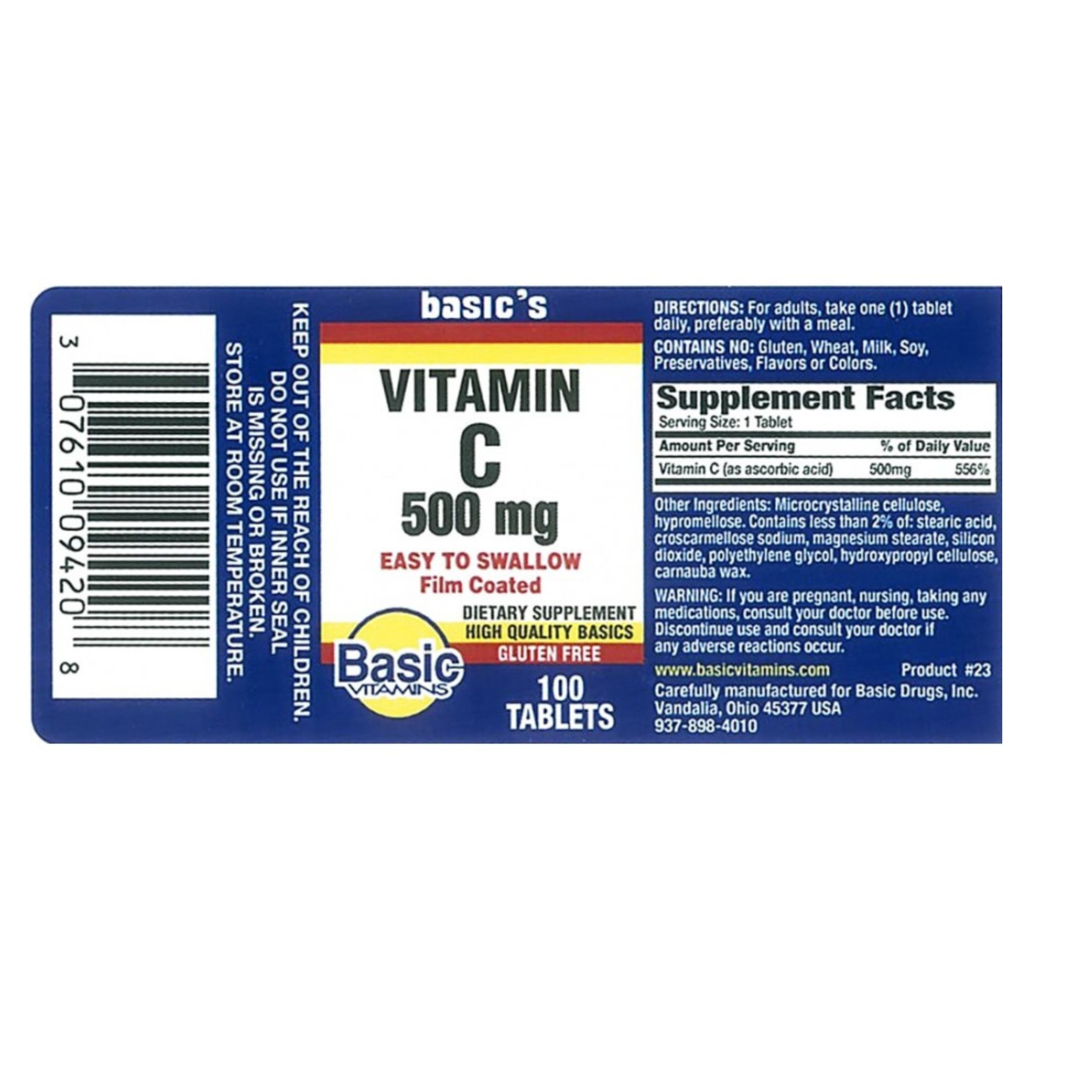 Basic Vitamins 8 Hour Time Released Vitamin C 500 Mg