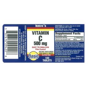 Basic Vitamins 8 Hour Time Released Vitamin C 500 Mg