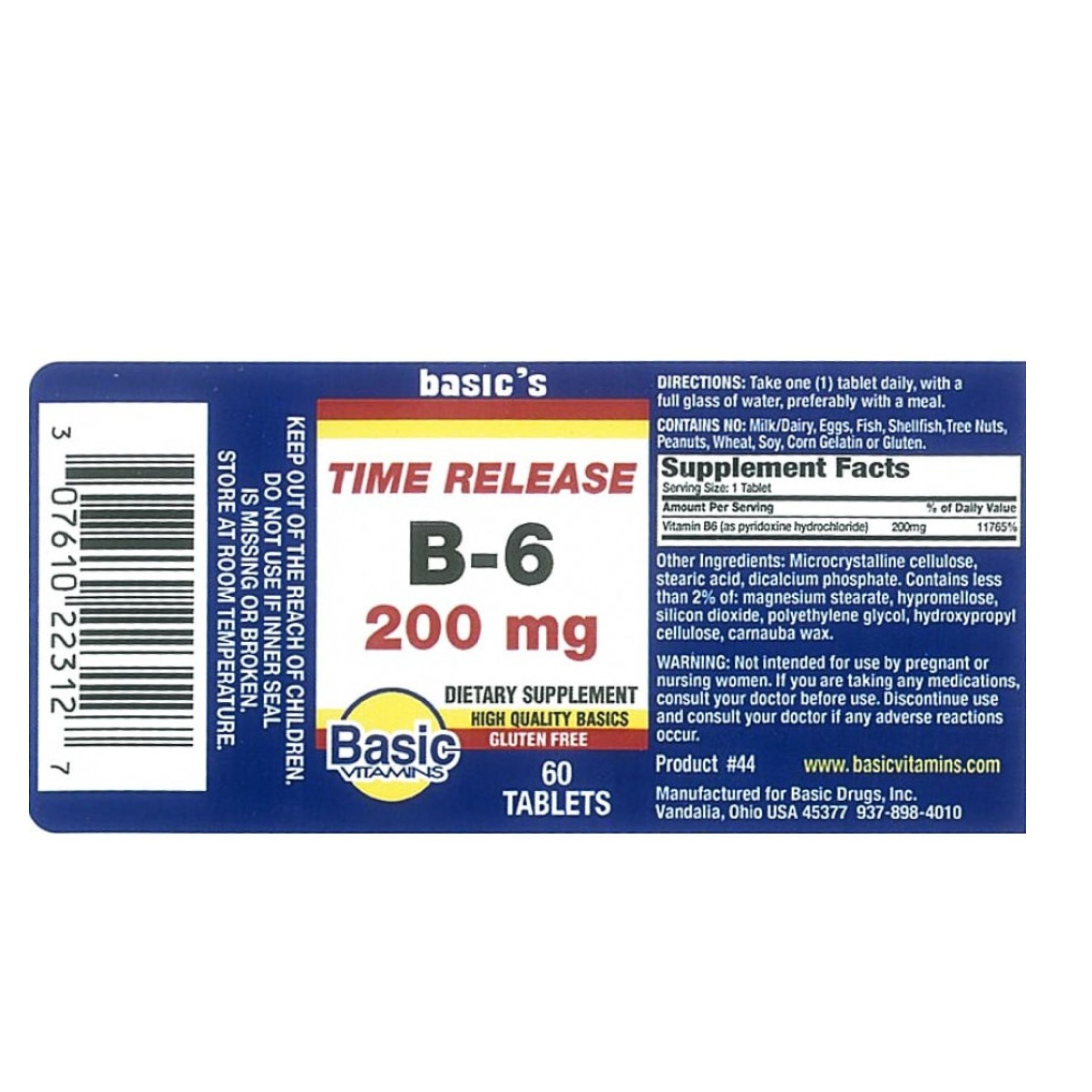 Basic Vitamins Vitamin B-6 - 60 Tabs