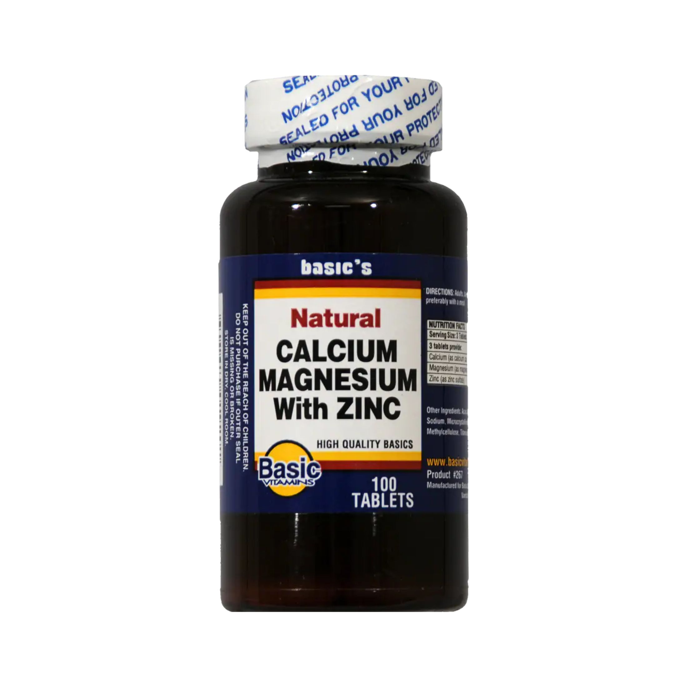 Basic Vitamins Natural Calcium Magnesium With Zinc - 100 Tabs