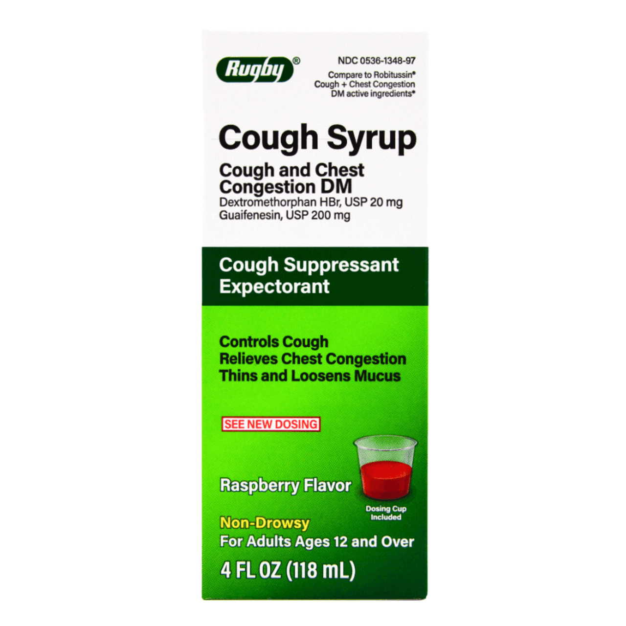 Rugby Cough Syrup DM Raspberry Non-Drowsy - 4 Fl Oz