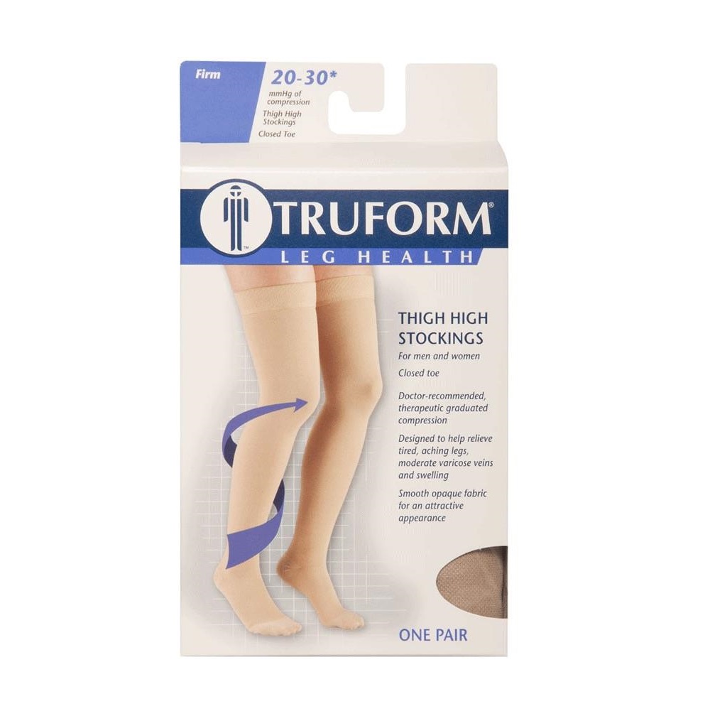 Truform 20-30 mmHg Of Compression Thigh High Closed Toe- Beige