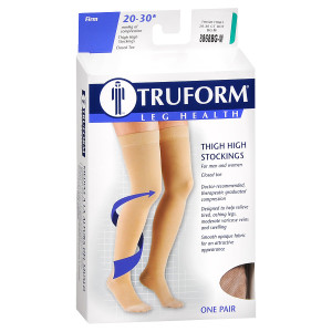 Stockings, Thigh High, Closed Toe, Dot Top: 20-30 mmHg, Beige, Medium