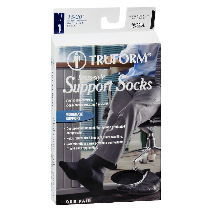 Truform Men's Moderate Dress-Style Support Socks Large, Black